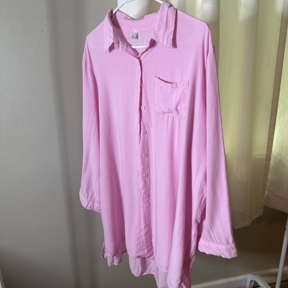 Beach Bikini Cover-up | Long Roll-up Sleeve Beach Shirt | Pink Button Down Shirt - Picture 7 of 14